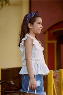 White Eyelet Frill Strap Top TG6346
