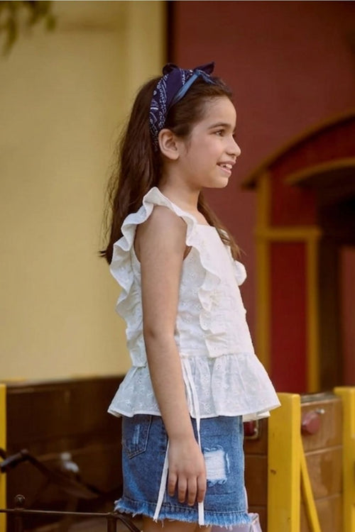 White Eyelet Frill Strap Top TG6346