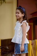 White Eyelet Frill Strap Top TG6346