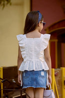 White Eyelet Frill Strap Top TG6346