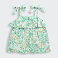 Mint Floral Bow Tie Strap Top