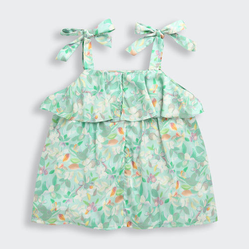 Mint Green Floral Bow Tie Strap Top TG6347
