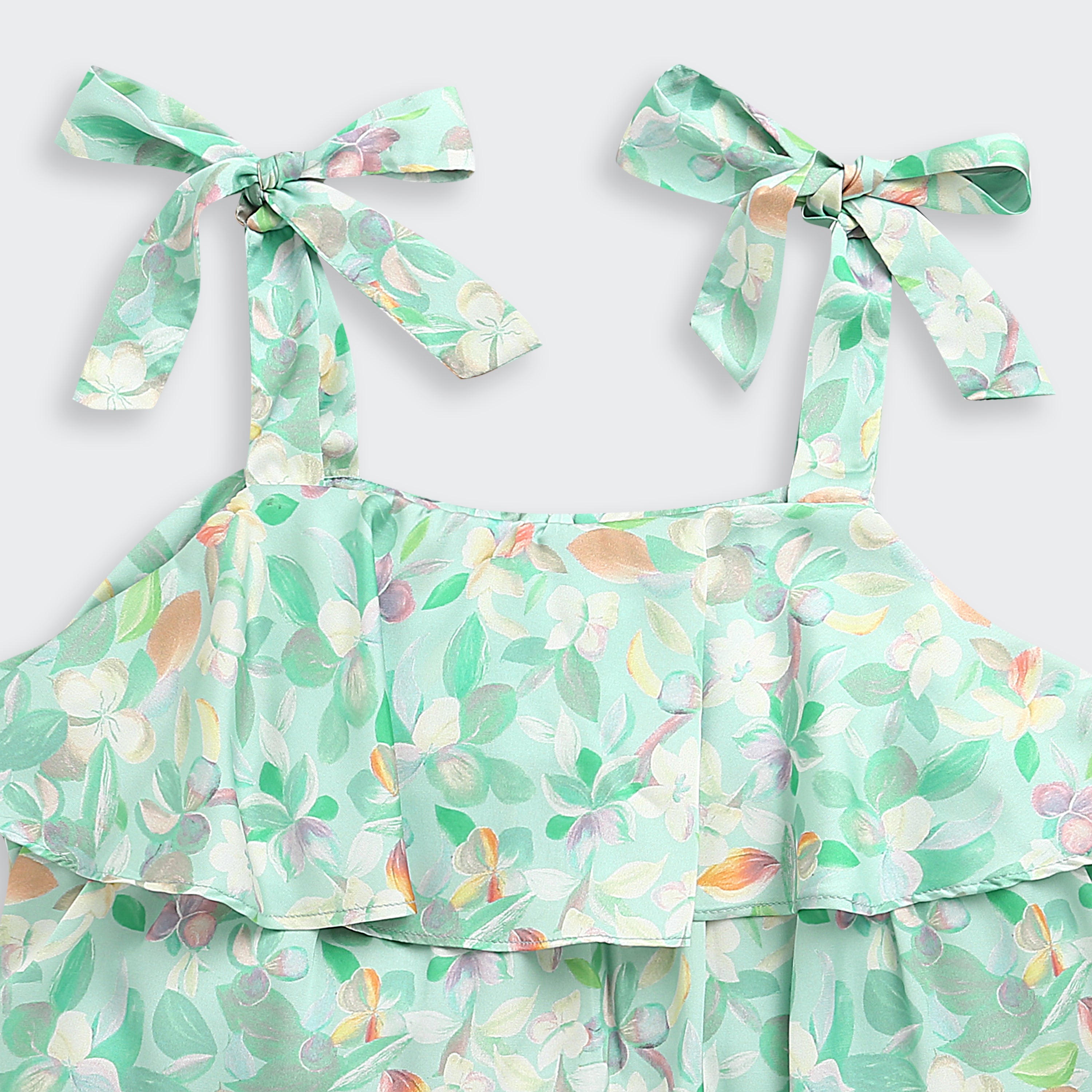 Mint Floral Bow Tie Strap Top