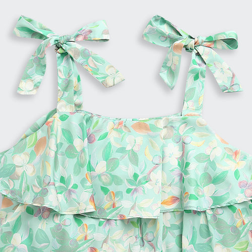 Mint Green Floral Bow Tie Strap Top TG6347