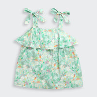 Mint Floral Bow Tie Strap Top