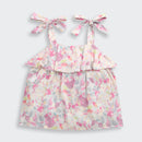 Tiny Girl Pink Floral Ruffle Top with Tie-Up Shoulder Straps