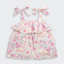 Tiny Girl Pink Floral Ruffle Top with Tie-Up Shoulder Straps