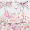 Tiny Girl Pink Floral Ruffle Top with Tie-Up Shoulder Straps