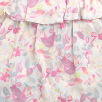 Tiny Girl Pink Floral Ruffle Top with Tie-Up Shoulder Straps