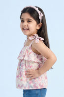 Pink Pastel Floral Bow Tie Strap Top TG6347