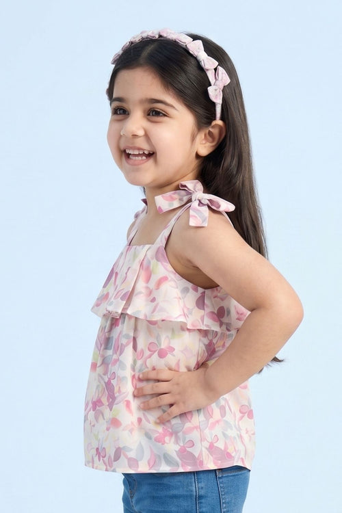 Pink Pastel Floral Bow Tie Strap Top TG6347