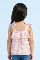 Pink Pastel Floral Bow Tie Strap Top TG6347