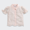Peach Blossom Lace Puff-Sleeve Shirt TG6348