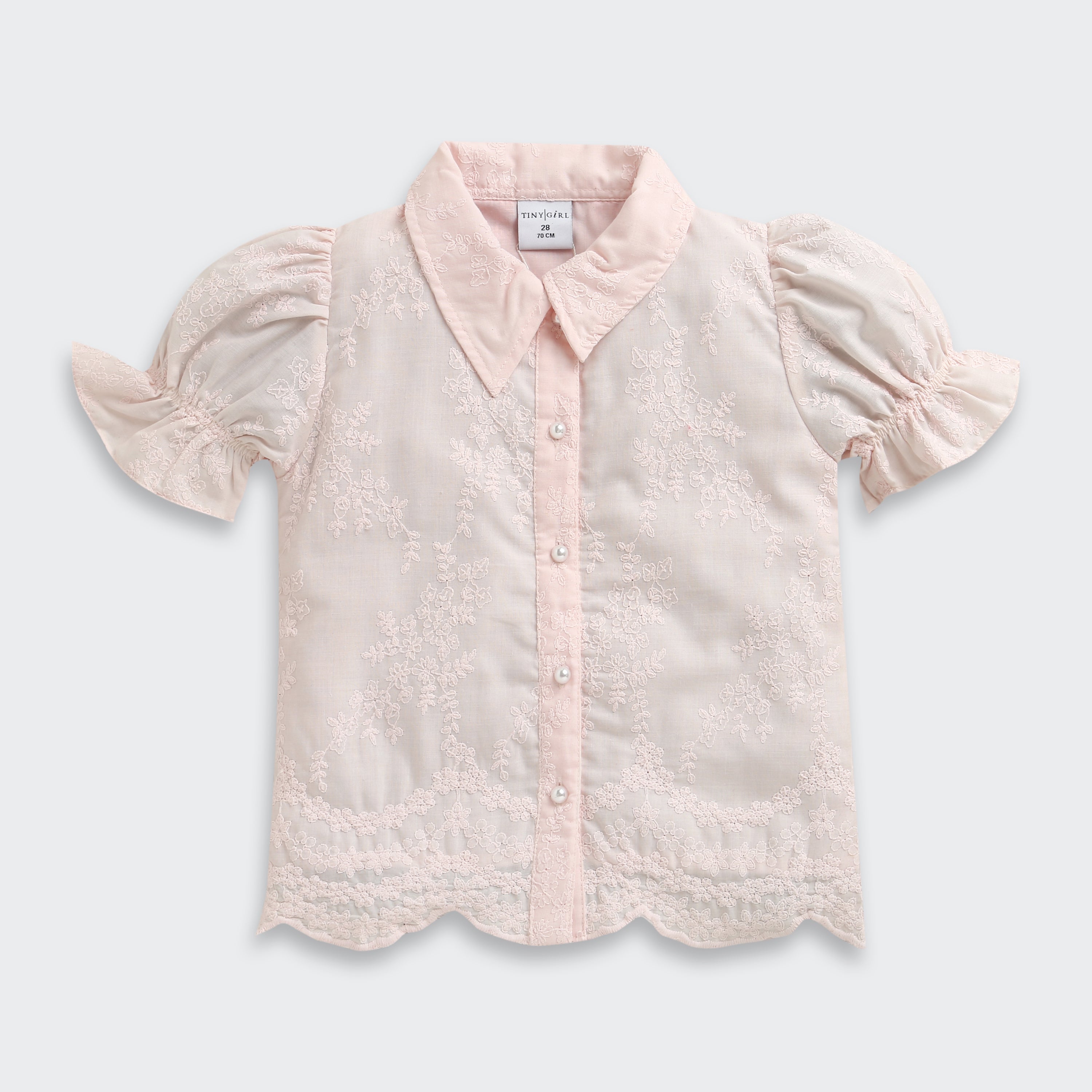 Peach Blossom Lace Puff-Sleeve Shirt TG6348