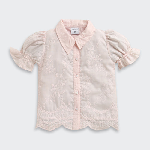 Peach Blossom Lace Puff-Sleeve Shirt TG6348