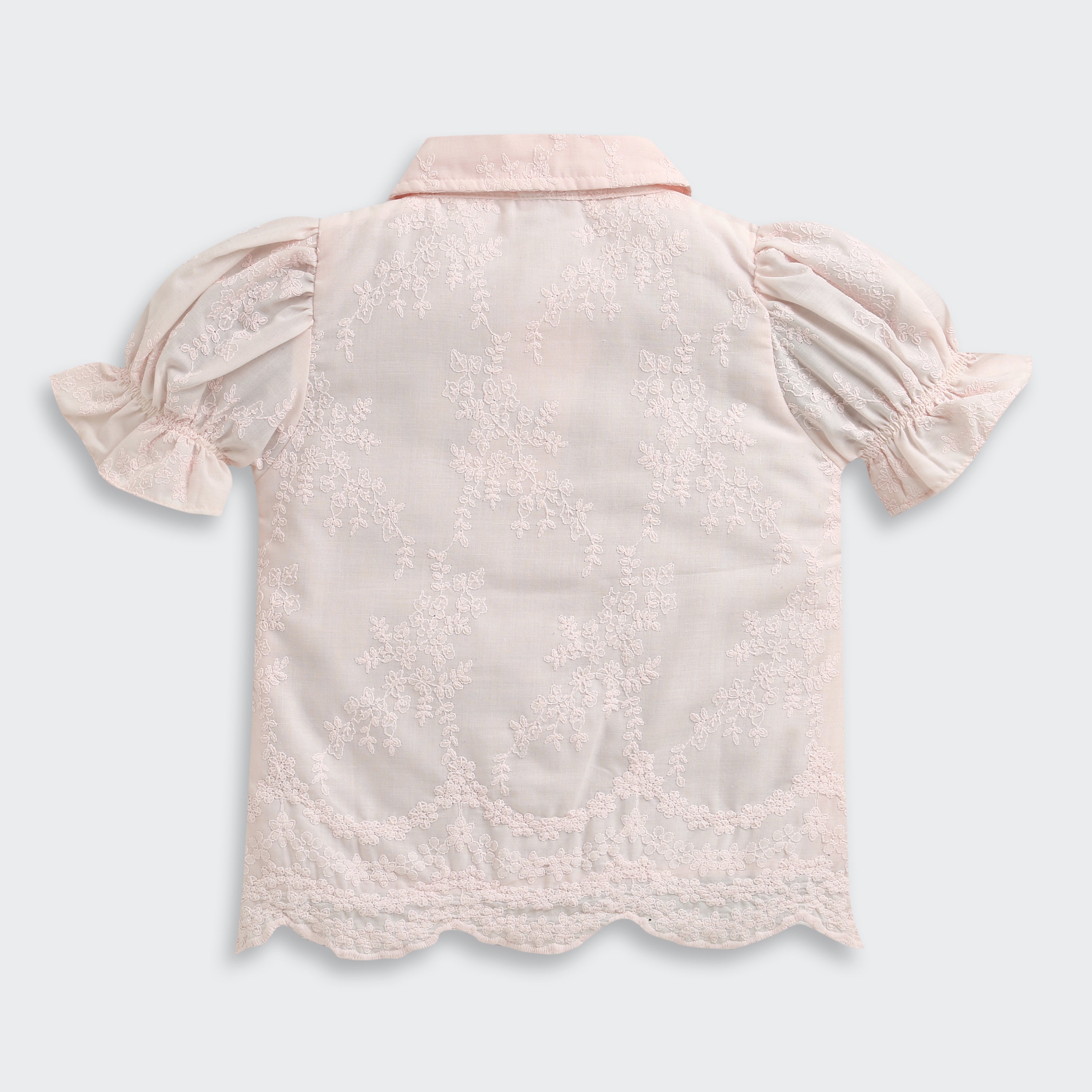 Peach Blossom Lace Puff-Sleeve Shirt TG6348
