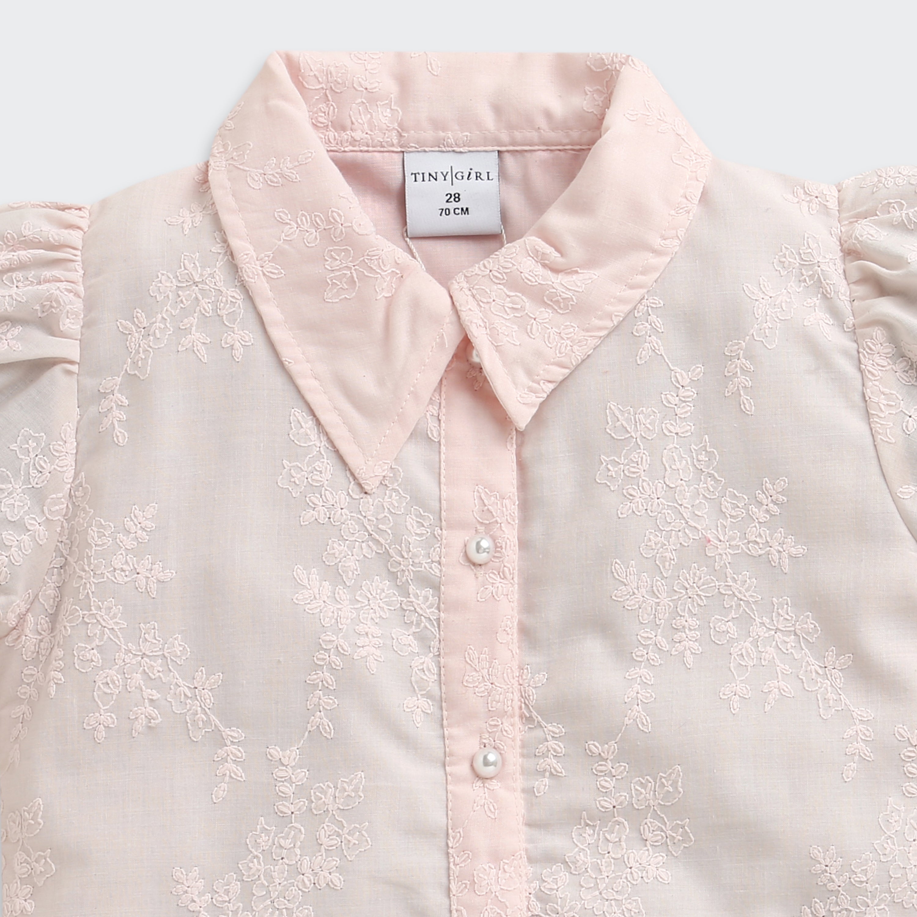 Peach Blossom Lace Puff-Sleeve Shirt TG6348