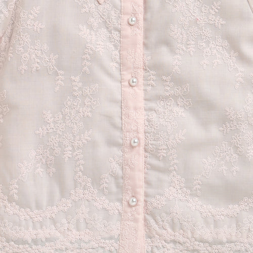 Peach Blossom Lace Puff-Sleeve Shirt TG6348