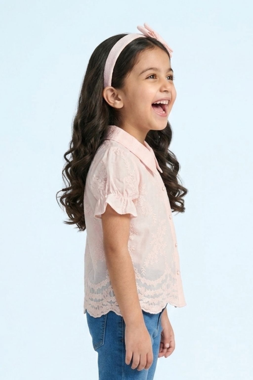 Peach Blossom Lace Puff-Sleeve Shirt TG6348