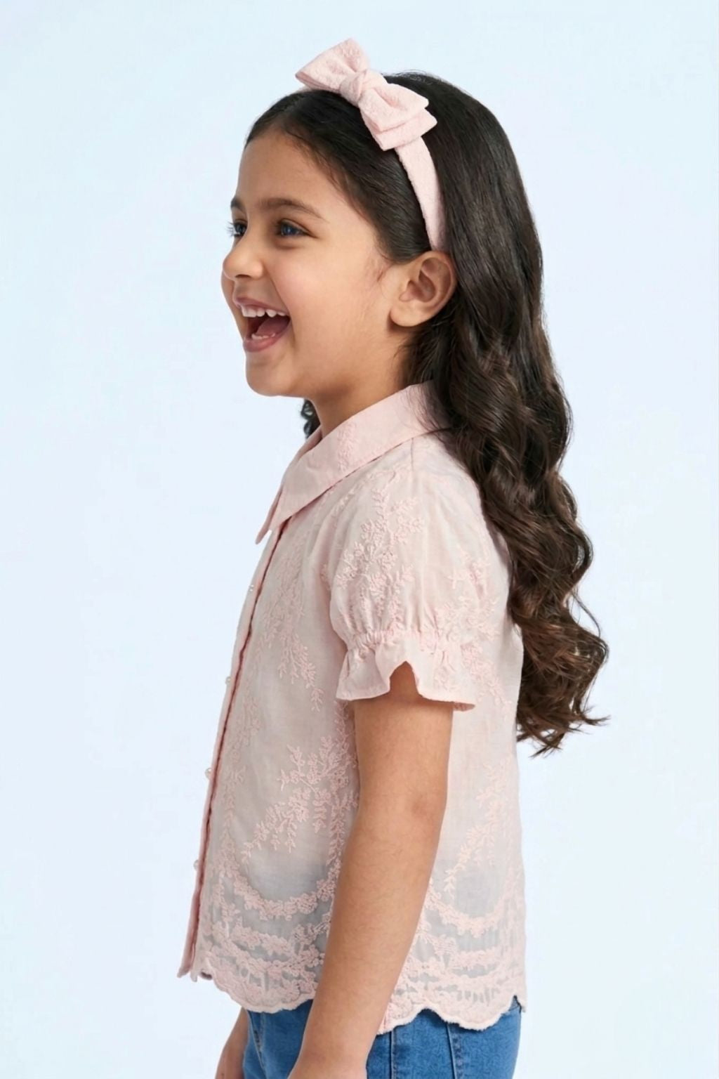Peach Blossom Lace Puff-Sleeve Shirt TG6348