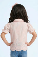 Peach Blossom Lace Puff-Sleeve Shirt TG6348