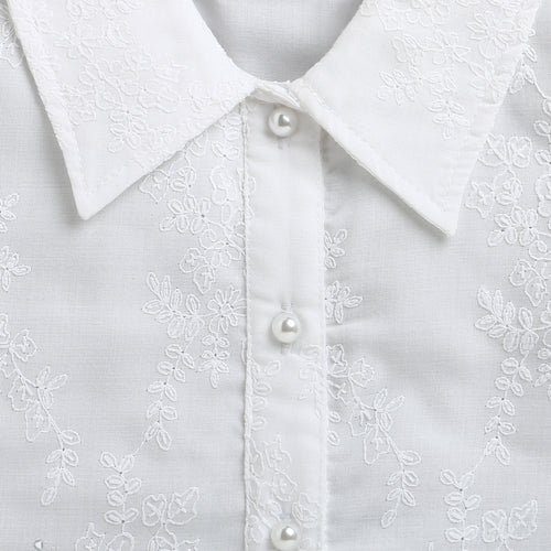 White Embroidered Floral Shirt TG6348