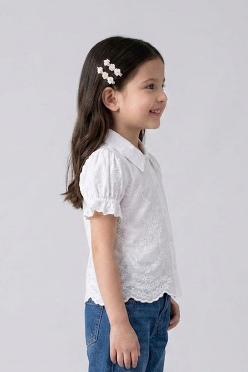 White Embroidered Floral Shirt TG6348