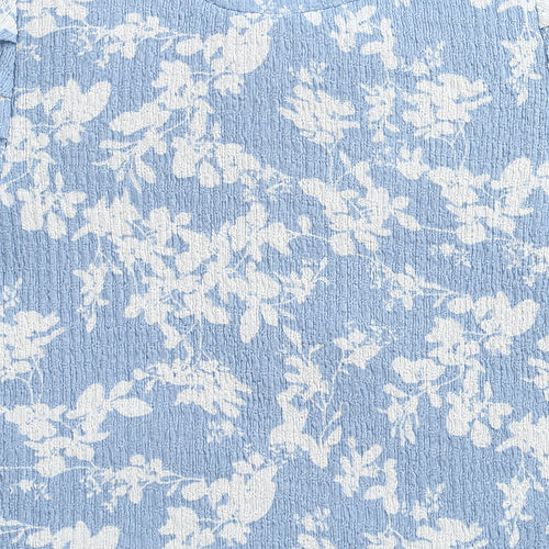 Powder Blue Puff Sleeve Floral Knit Top TG6350