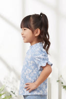 Powder Blue Puff Sleeve Floral Knit Top TG6350