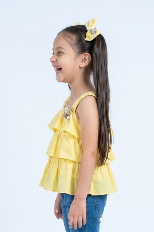 Yellow Ruffle Strap Tier Top TG6351