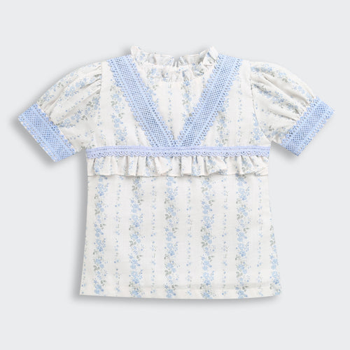 Blue Elegant Lace Floral Top TG6355