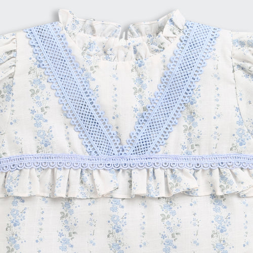 Blue Elegant Lace Floral Top TG6355