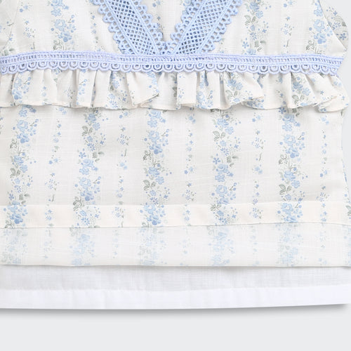 Blue Elegant Lace Floral Top TG6355