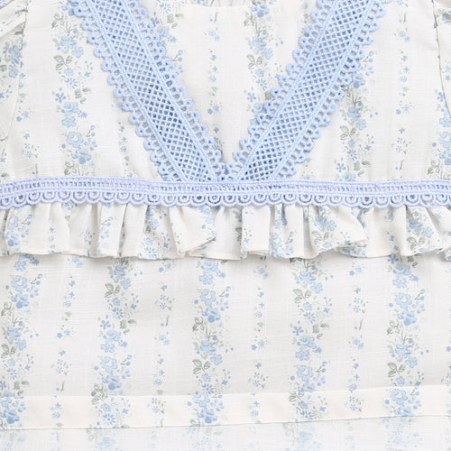 Blue Elegant Lace Floral Top TG6355