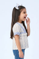 Blue Elegant Lace Floral Top TG6355