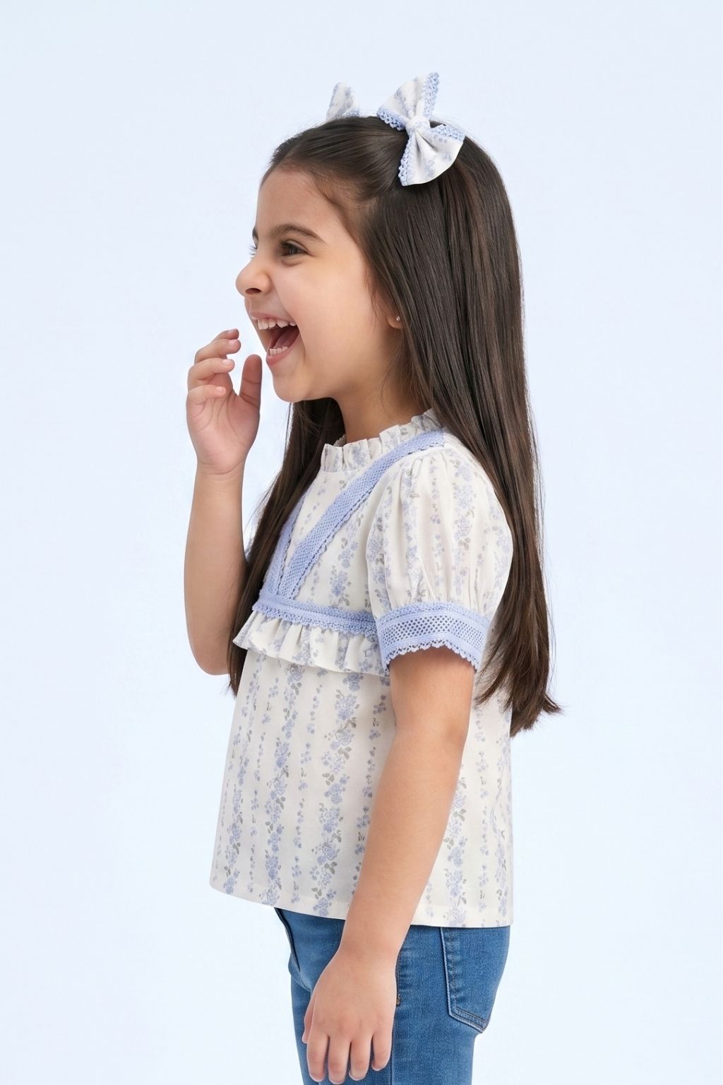 Blue Elegant Lace Floral Top TG6355