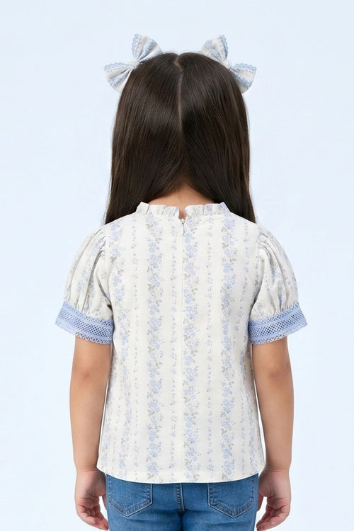 Blue Elegant Lace Floral Top TG6355