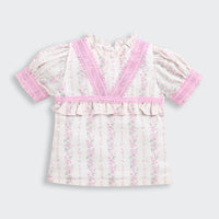 Pink Lace Trim Floral Top for Girls