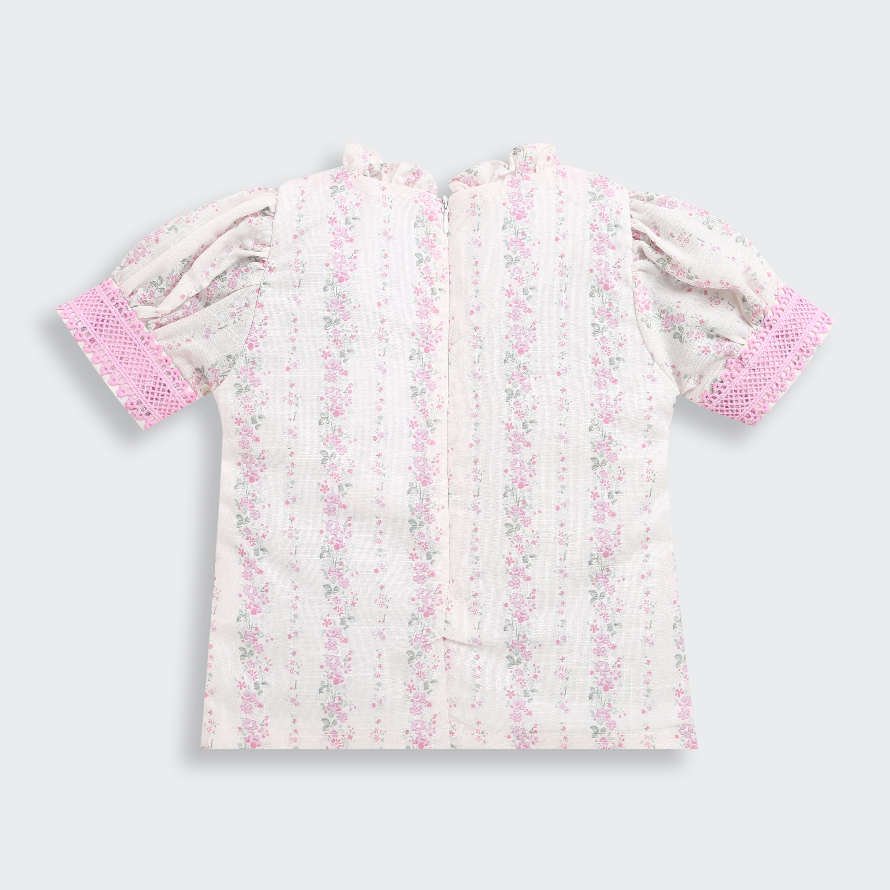 Pink Lace Trim Floral Top for Girls