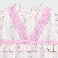 Pink Lace Trim Floral Top for Girls