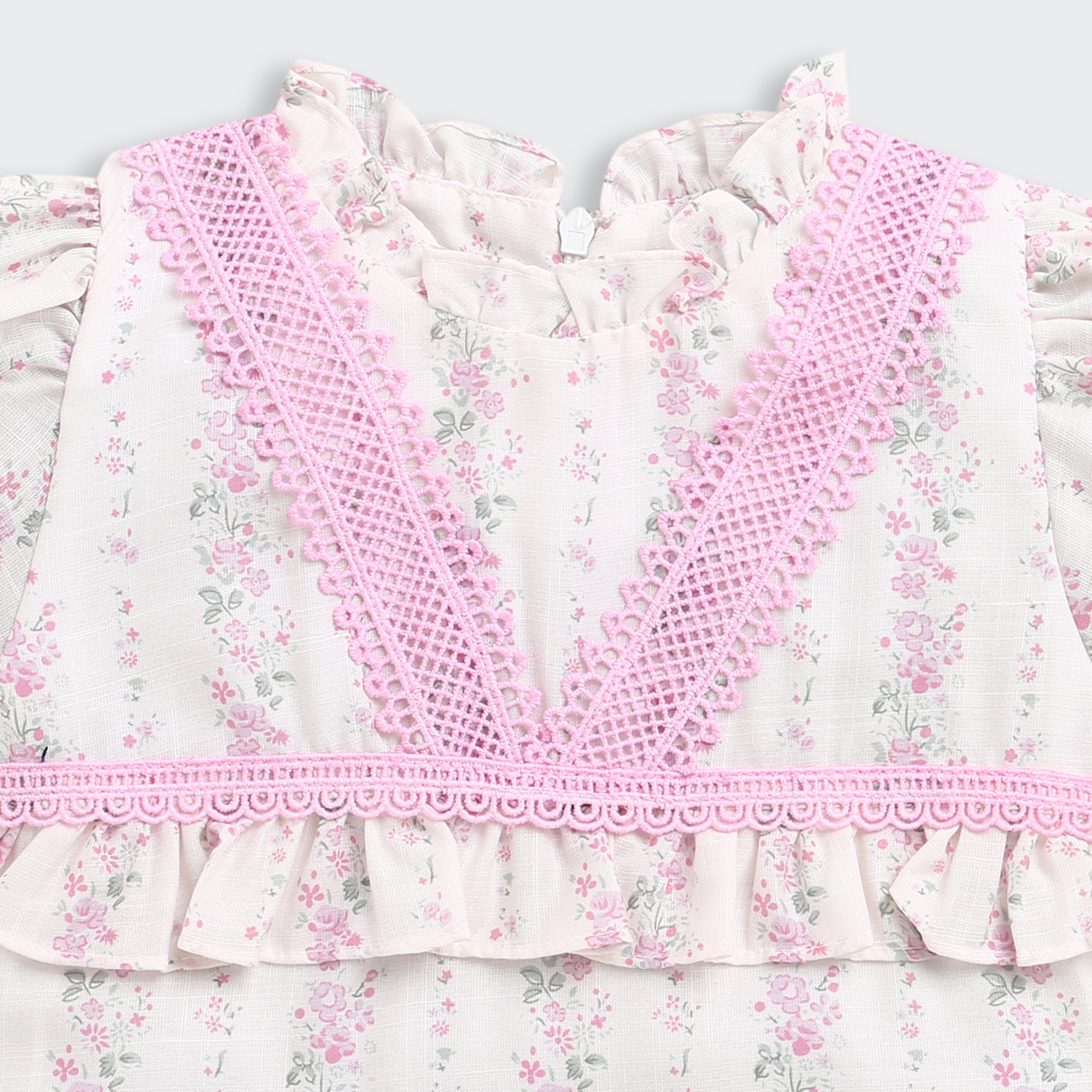 Pink Lace Trim Floral Top for Girls