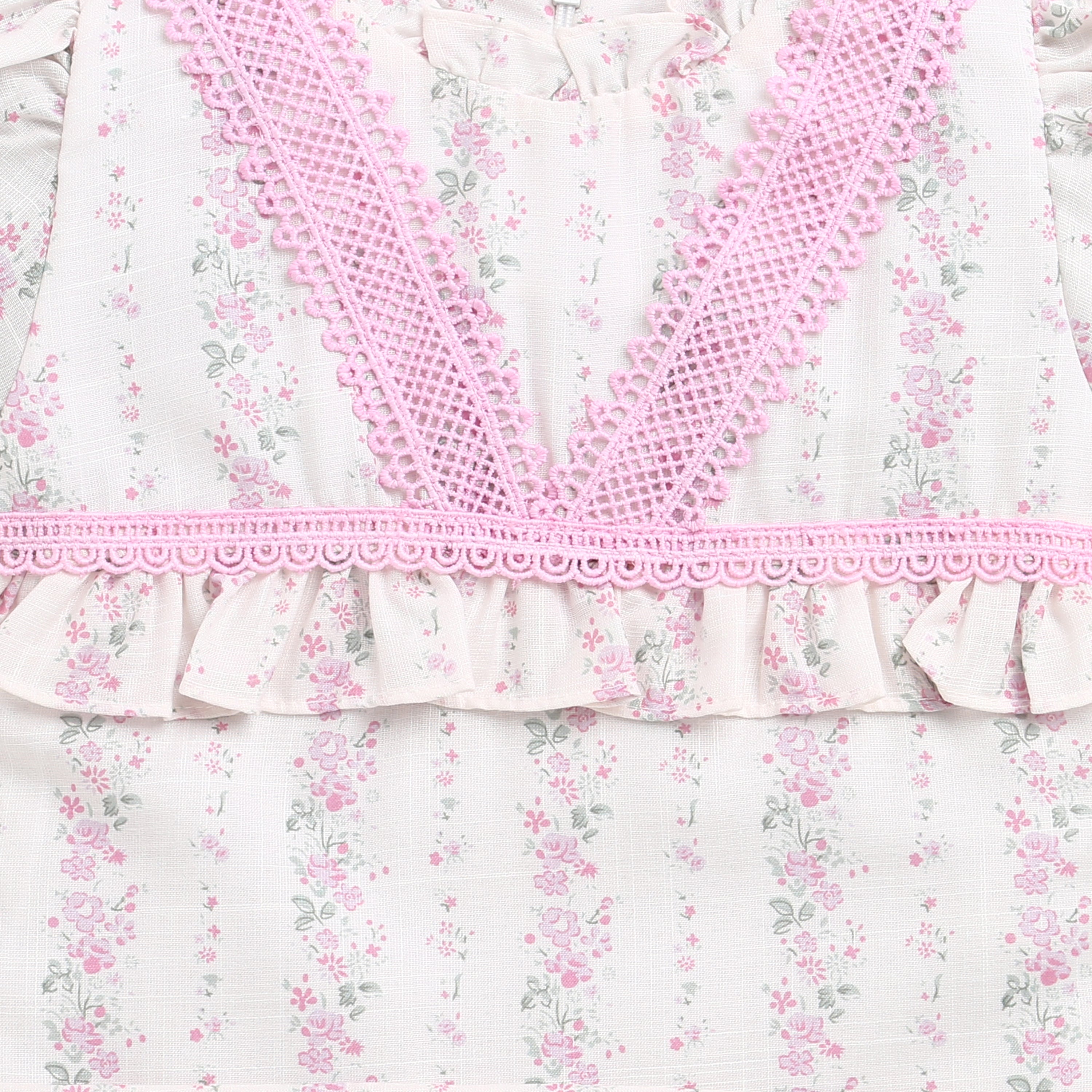 Pink Lace Trim Floral Top for Girls