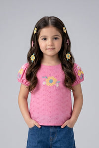 Pink Floral Embroidered Eyelet Cotton Top TG6356