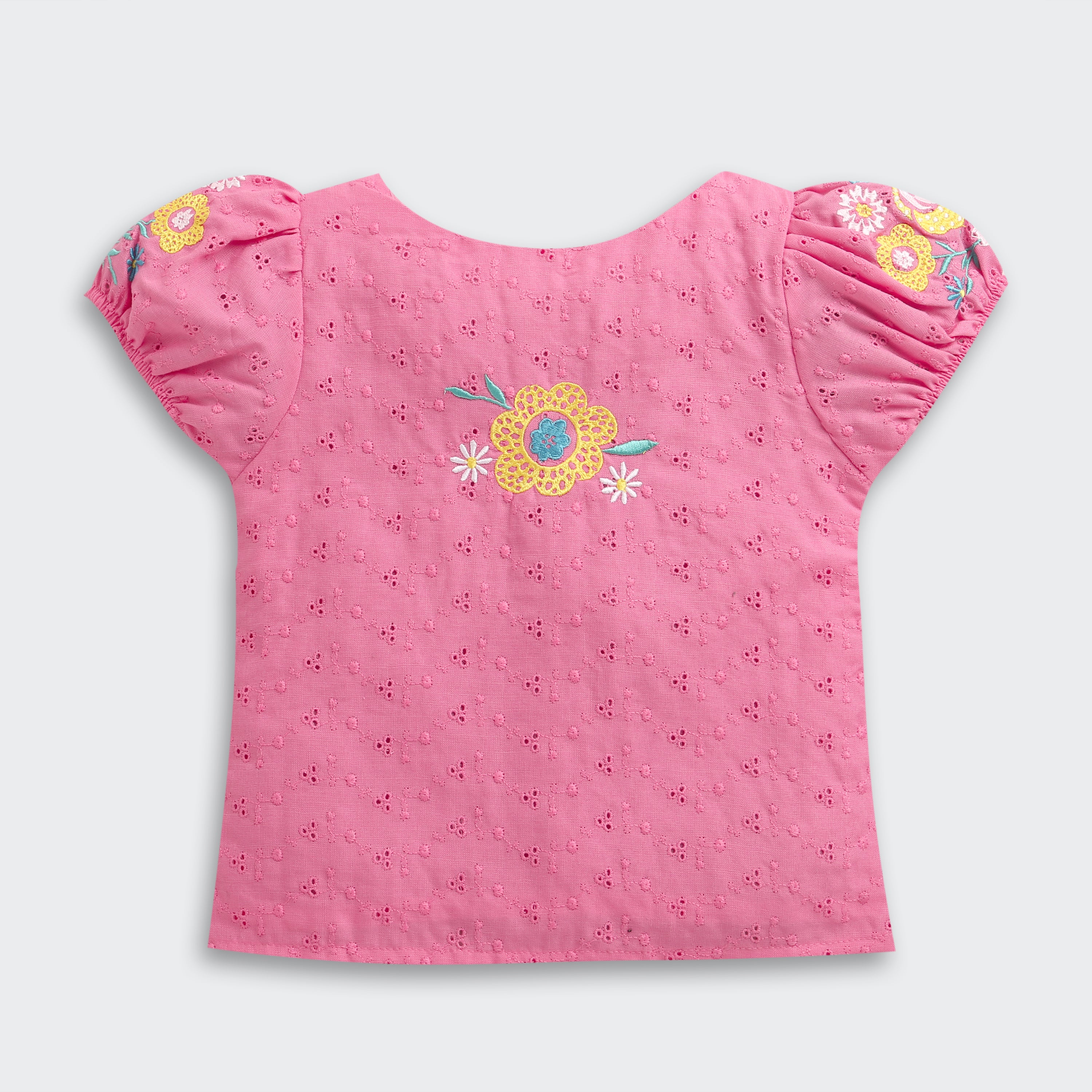 Floral Puff Pink Embroidered Top TG6356