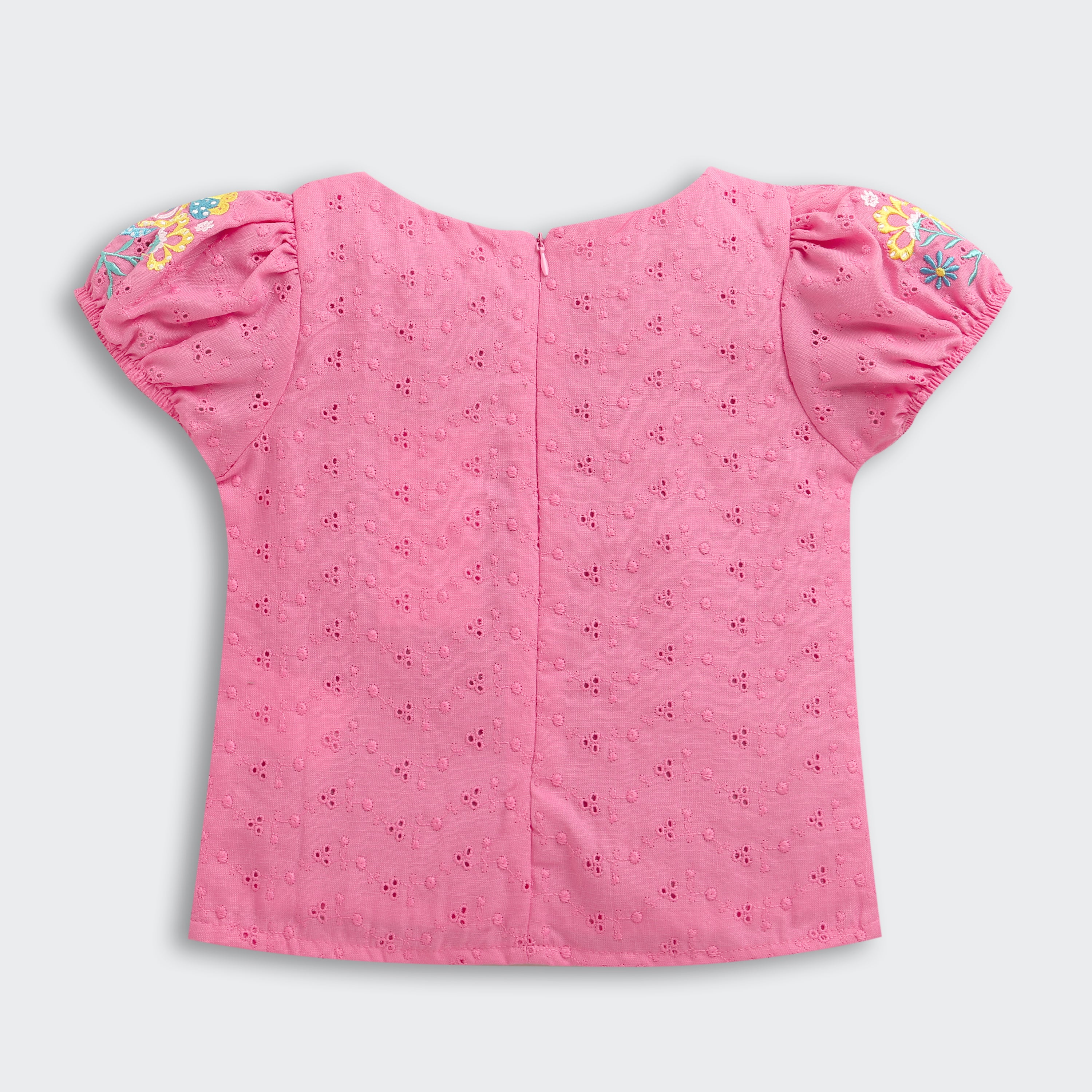 Floral Puff Pink Embroidered Top TG6356