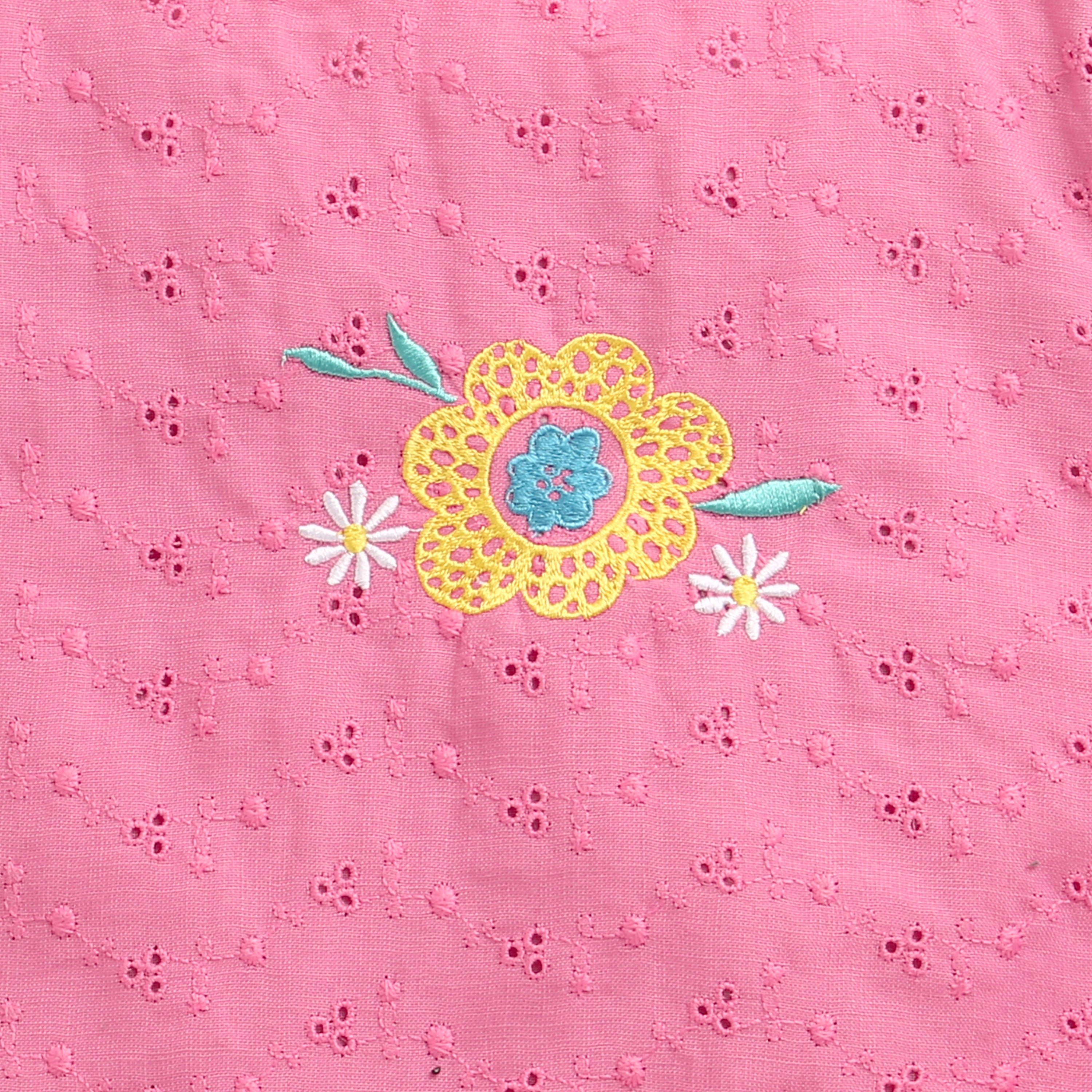 Pink Floral Embroidered Eyelet Cotton Top TG6356