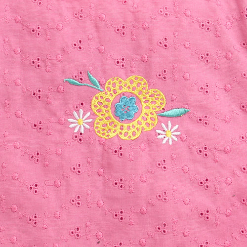 Pink Floral Embroidered Eyelet Cotton Top TG6356