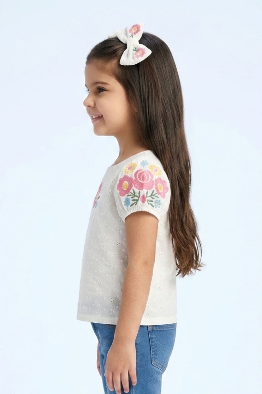 White Floral Embroidered Eyelet Cotton Top TG6356