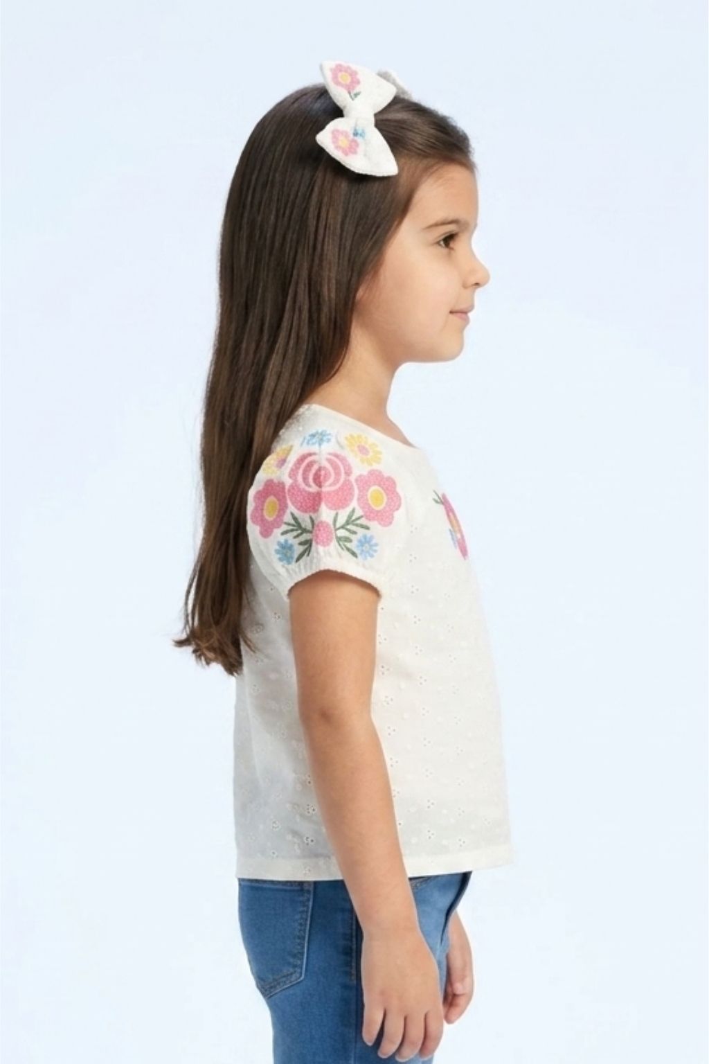 White Floral Embroidered Eyelet Cotton Top TG6356