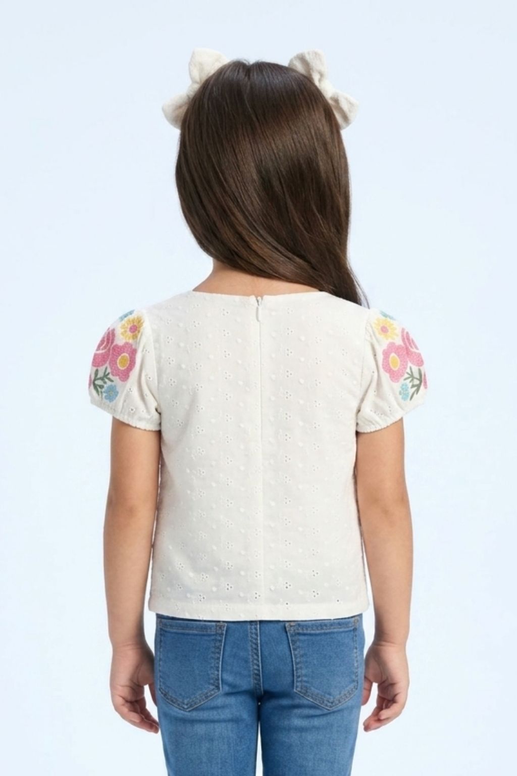 White Floral Embroidered Eyelet Cotton Top TG6356